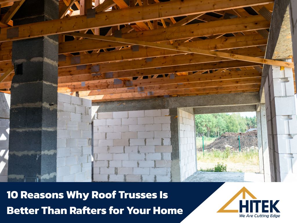 Roof trusses covered with a membrane on a detached house